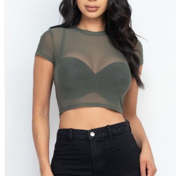 Back in Stock! Black Sheer Crop Top also in 3 Other Colors! - Picture 2 of 13